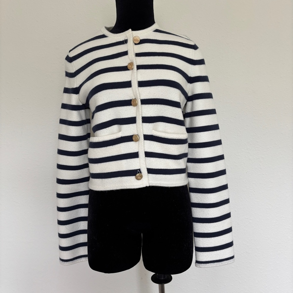 Abercrombie and Fitch LuxeLoft Crew Sweater Jacket White Navy Stripe Lady Jacket